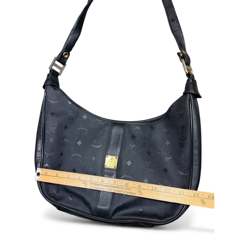 Vintage MCM Monogram Shoulder Bag Black Leather Hobo Style Logo - Picture 14 of 16